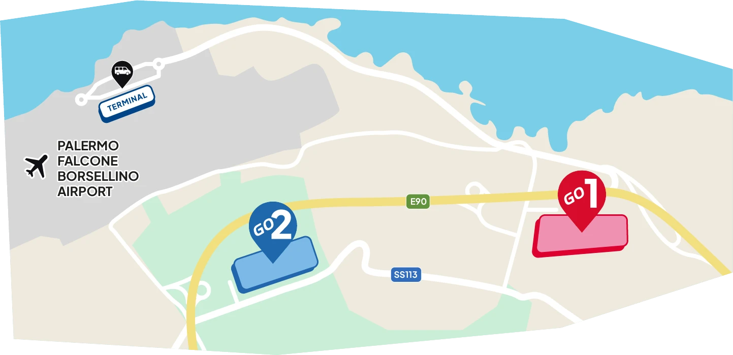 Parkplatzkarte Flughafen Palermo ParkinGO GO1 und GO2